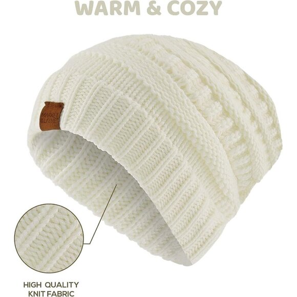 Chunky Knit Women's Beanie - Ultra Warm Winter Hat in Ivory, One Size Fits Most - Picture 3 of 6